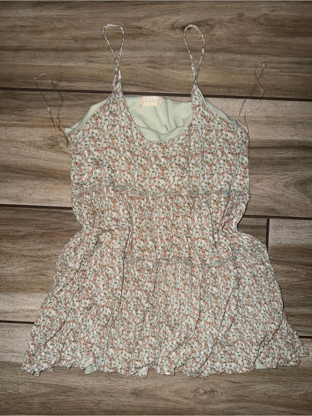 Altar’d State Floral Spaghetti-Strap Dress in Mint and Peach
